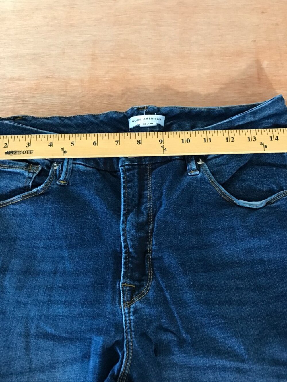 Good American Skinny Jeans Women 12/31 Blue Mid Rise Distressed Dark Wash 18993 - Picture 9 of 11